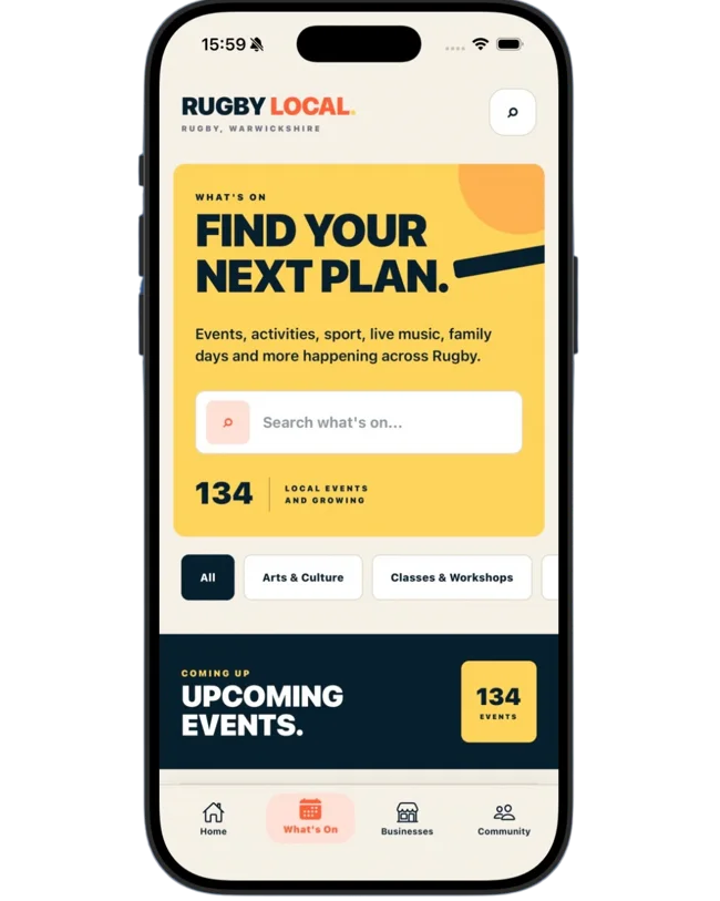 Rugby Local What's On app preview